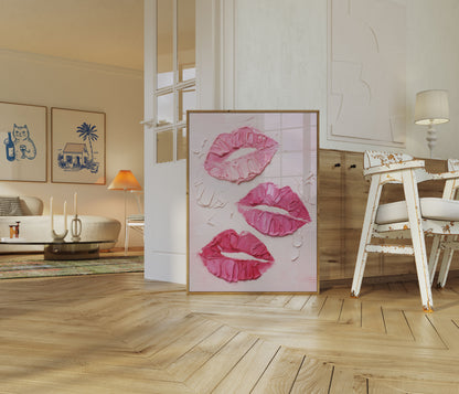 Pink Lips Textured Art Poster