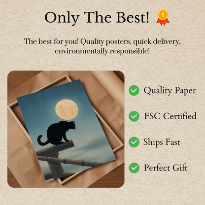Schwarze Katze unter dem Mond Poster