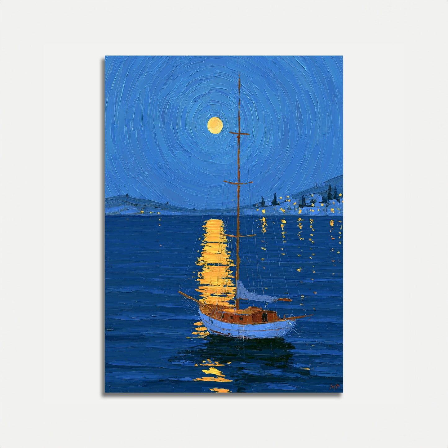 Sailboat Under Moonlight Poster