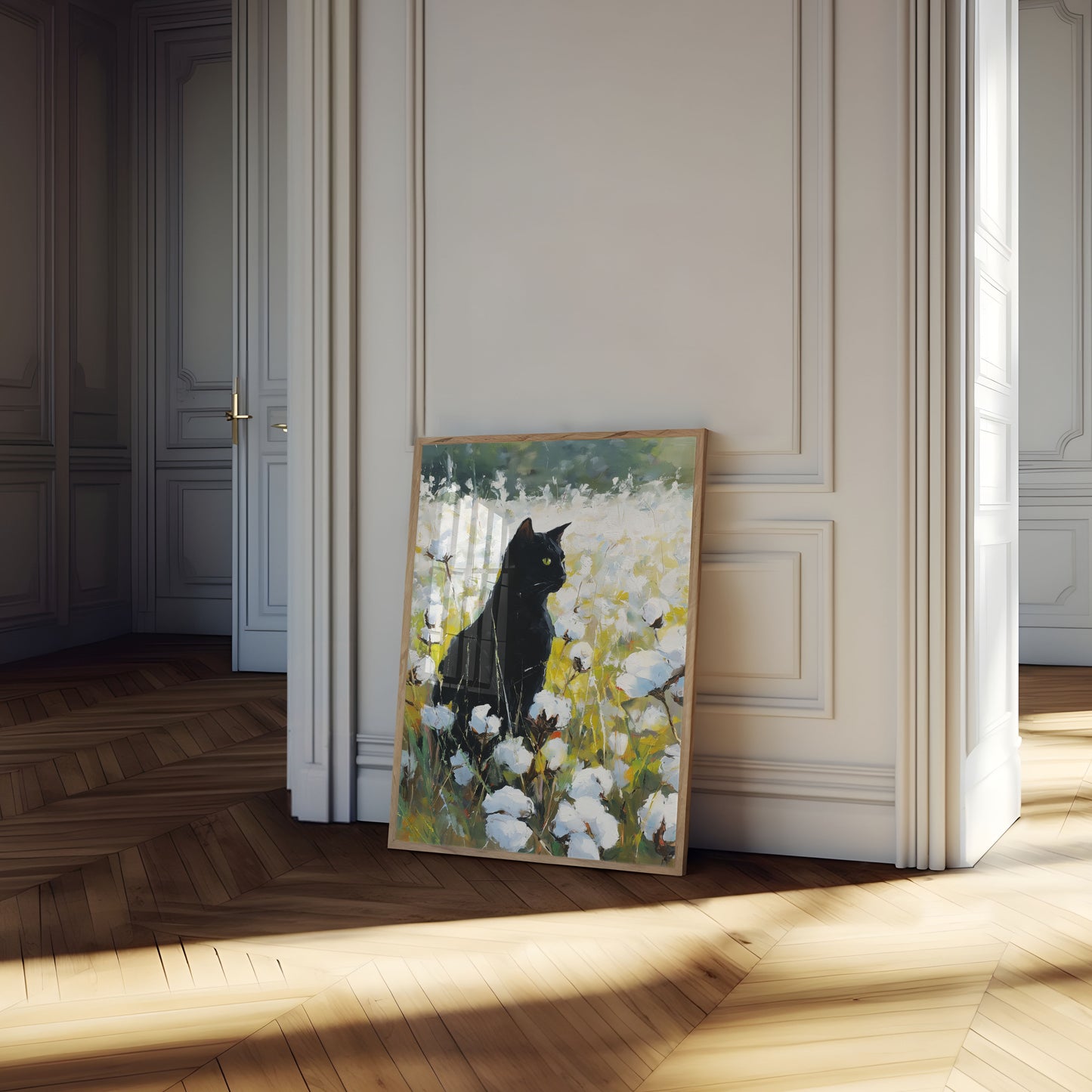 Black Cat in Cotton Field Poster