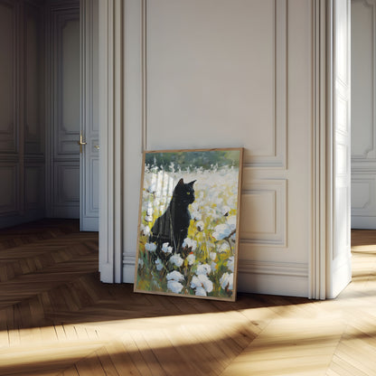 Black Cat in Cotton Field Poster
