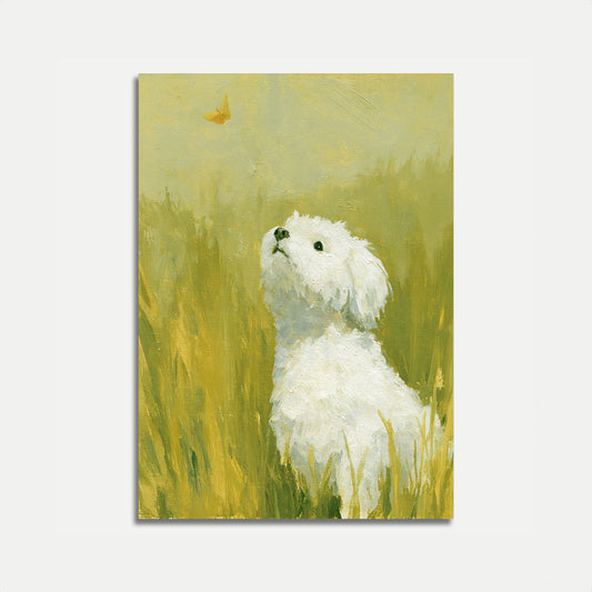 Hvit hund i eng-plakat
