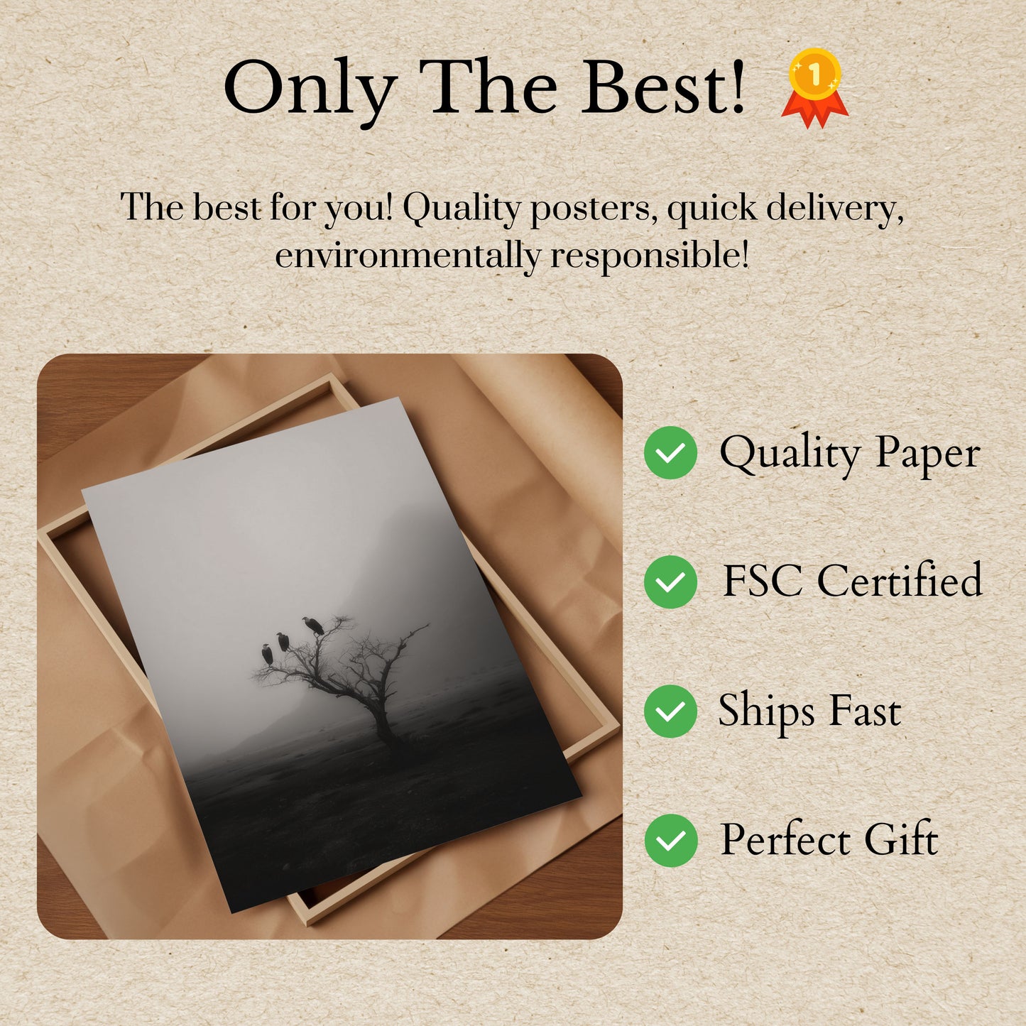 Misty Birds on Barren Tree Poster