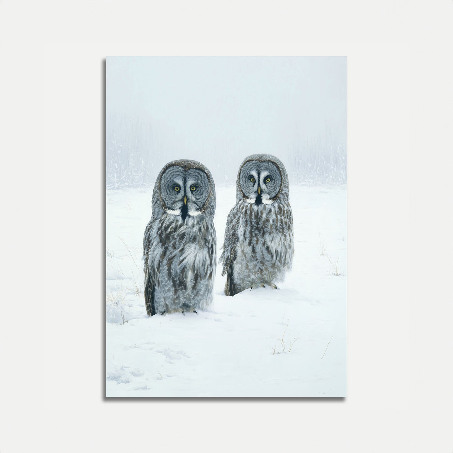 Great Grey Owls in Snow Poster