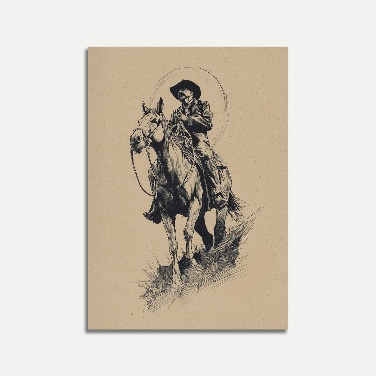 Einsamer Cowboy auf Pferd Poster