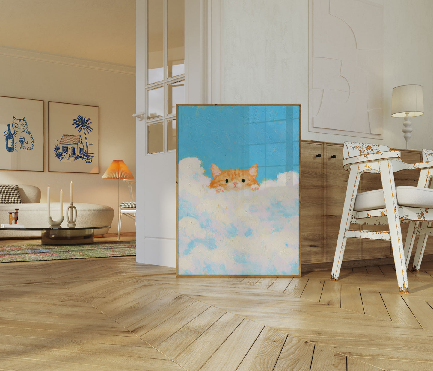 Orange kat i skyer plakat