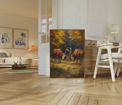 Deer Clash in Golden Forest Poster