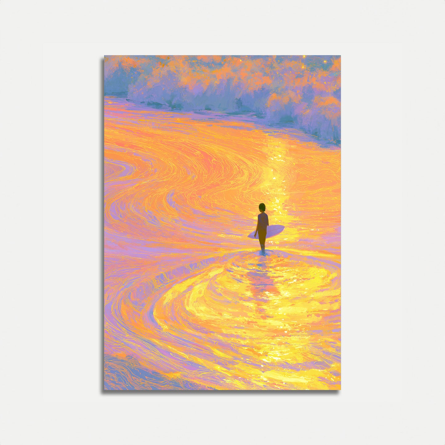 Surfer beobachtet goldenen Sonnenuntergang Poster