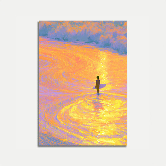Surfer Watching Golden Sunset Poster