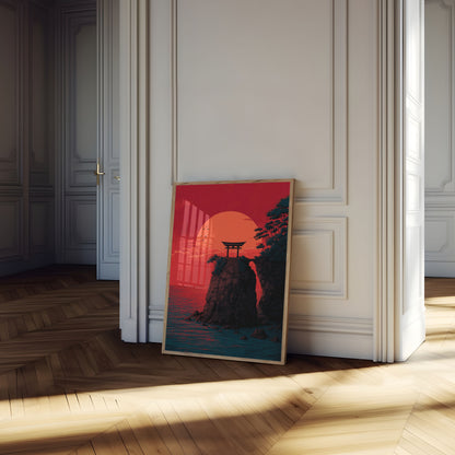 Japansk Tempel Solnedgang Plakat