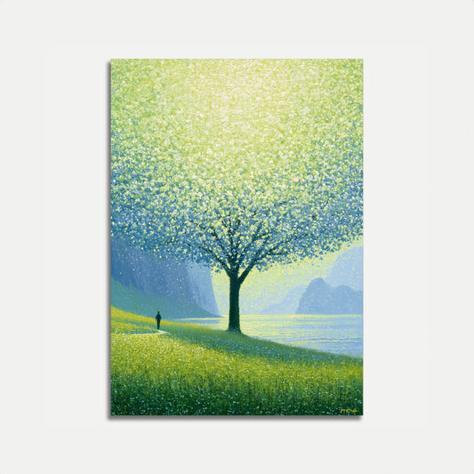 Blooming Tree by the Lake Poster