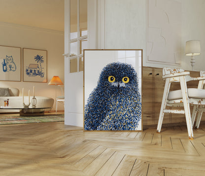 Mystical Blue Owl Portrait Poster