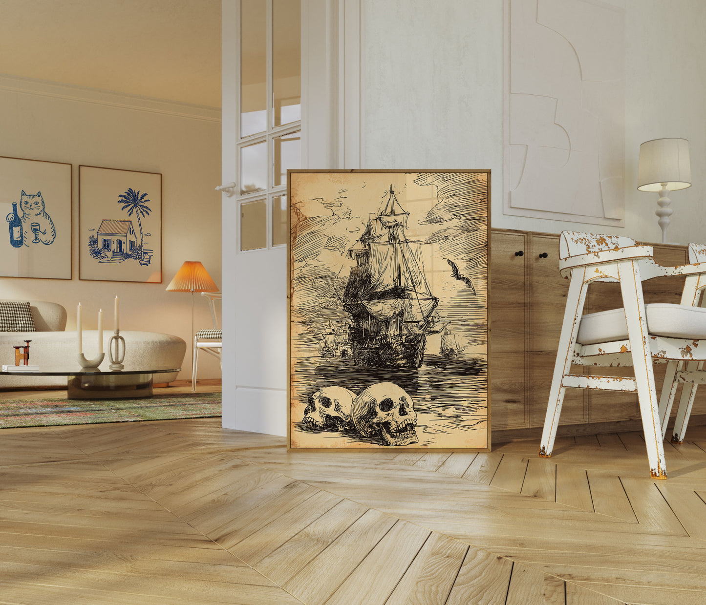 Skull and Ships Pirate Poster