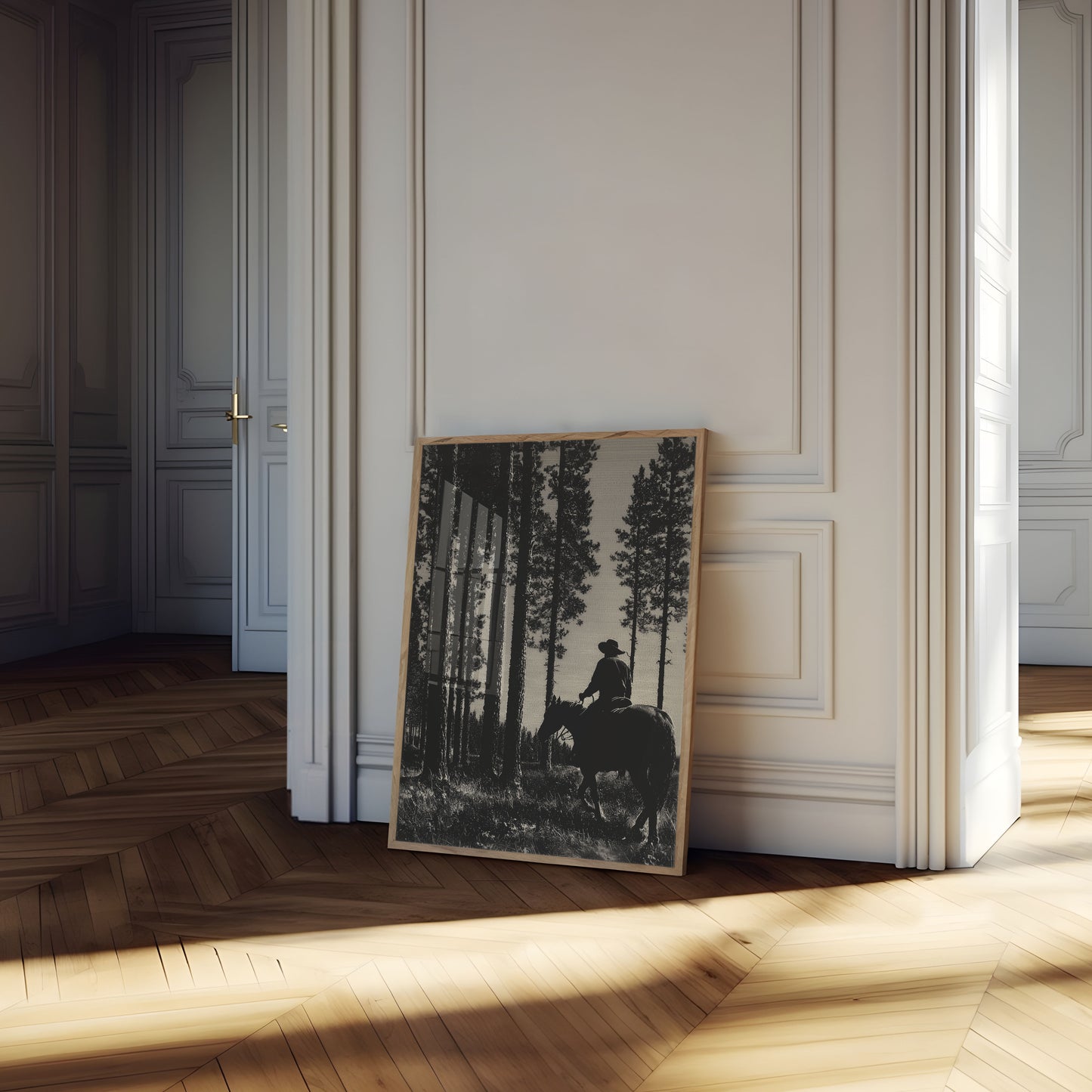 Lone Rider Through Pine Forest Poster