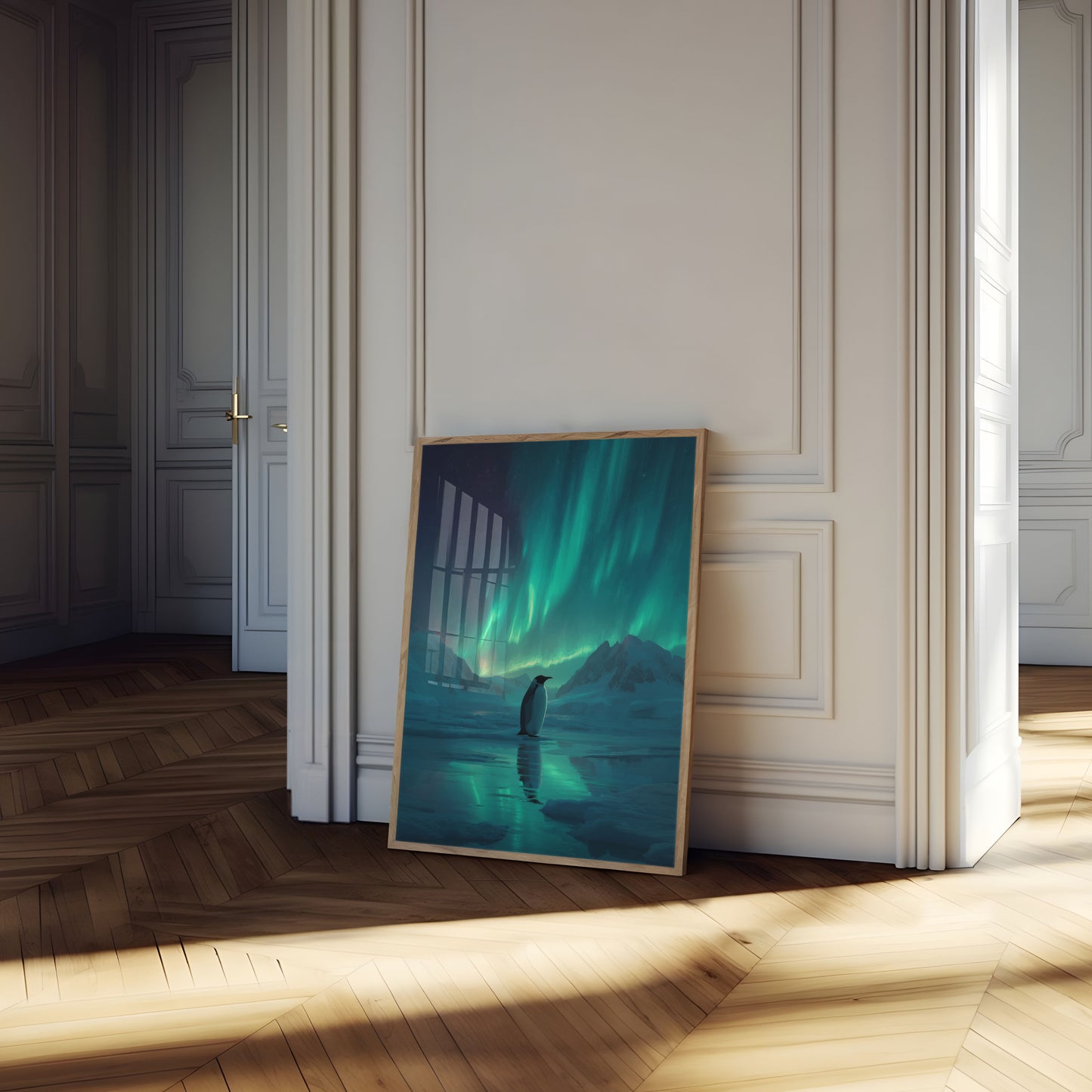 Solitary Penguin Aurora Poster