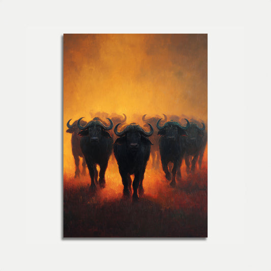 Afrikanische Büffelherden-Sonnenuntergang-Plakat