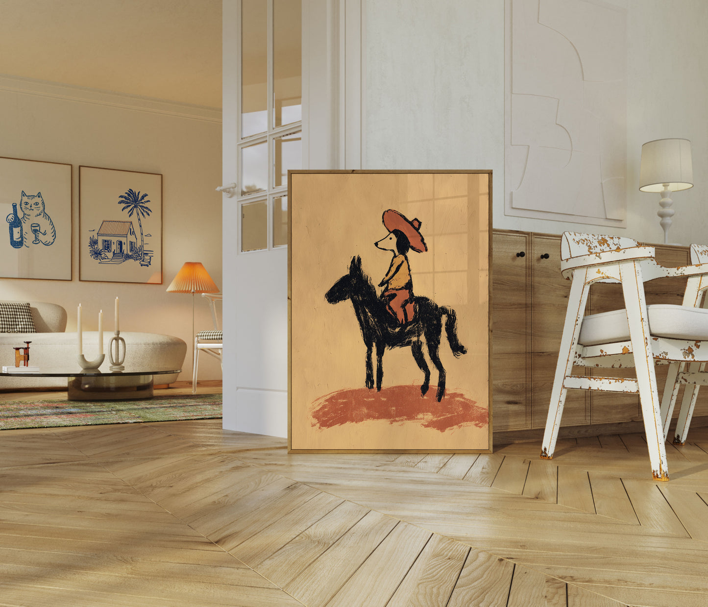 Cowboy on Black Horse Poster