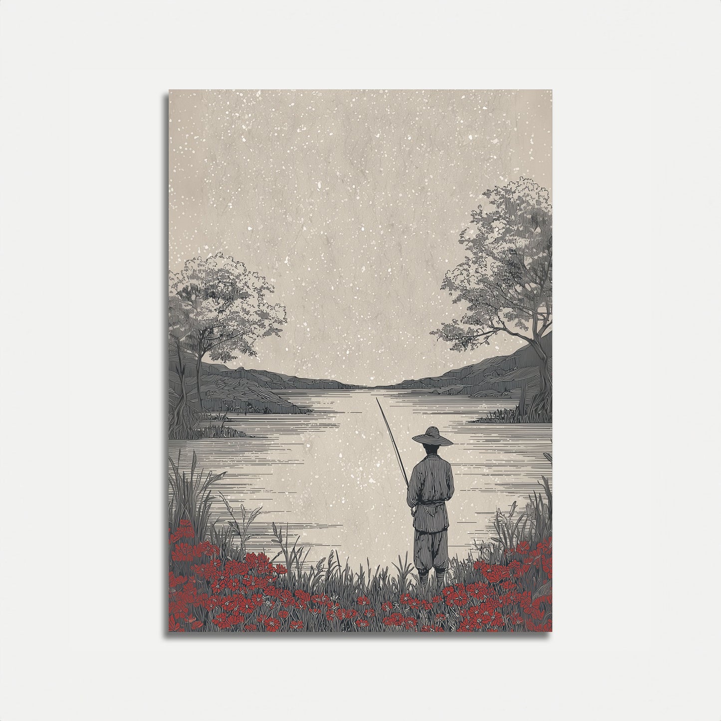 Fisherman by the Lake Poster