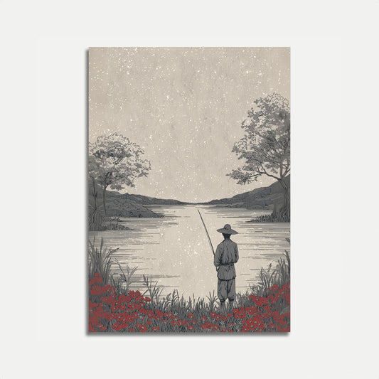 Fisherman by the Lake Poster