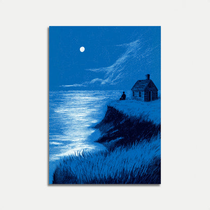Moonlit Coastal Cottage Poster