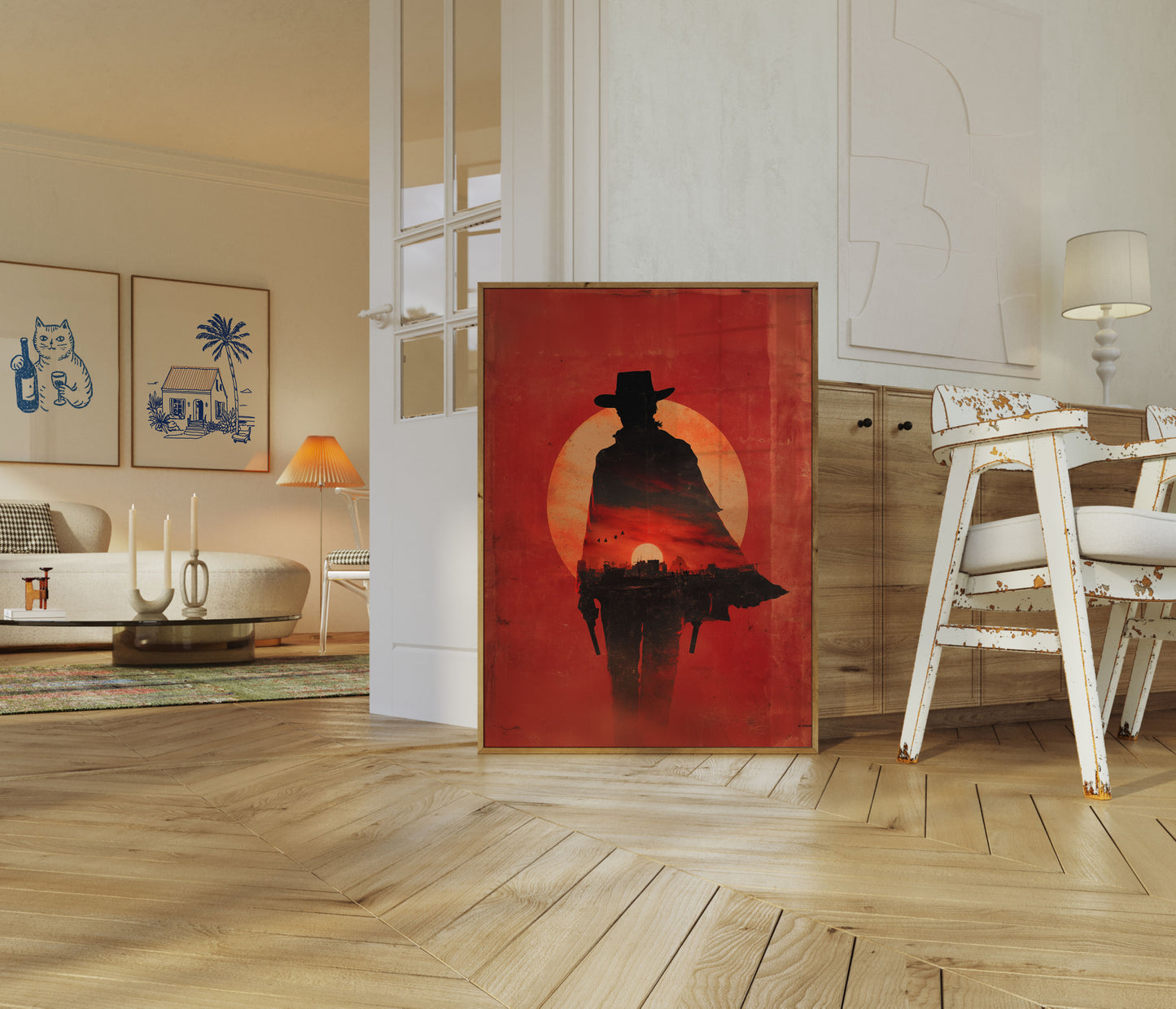 Sylwetka Kowboja o Zachodzie Słońca