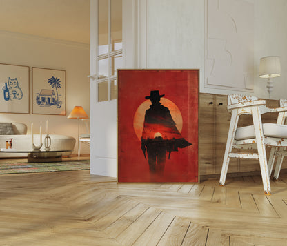 Sylwetka Kowboja o Zachodzie Słońca