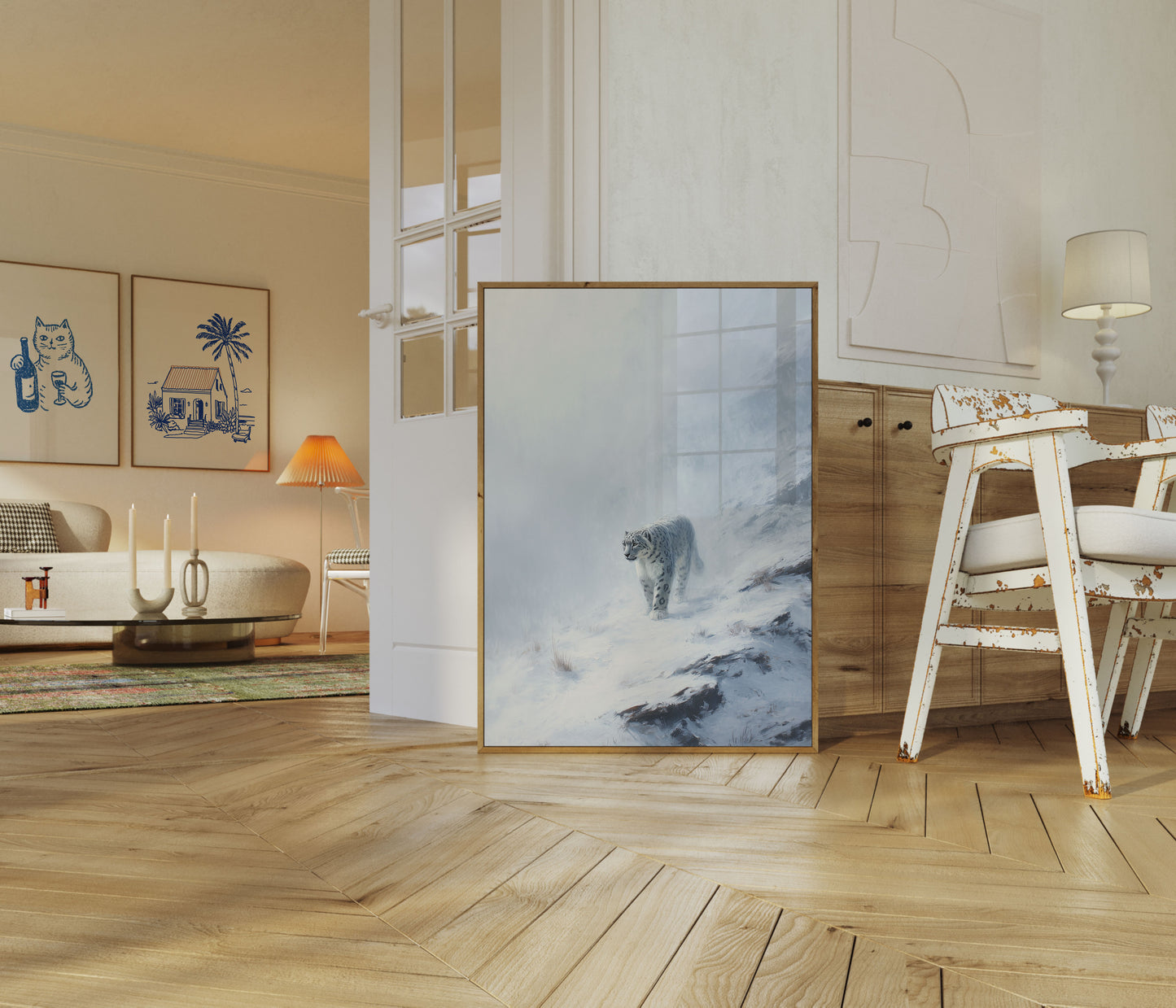 Sneeuwluipaard in Bergen Poster