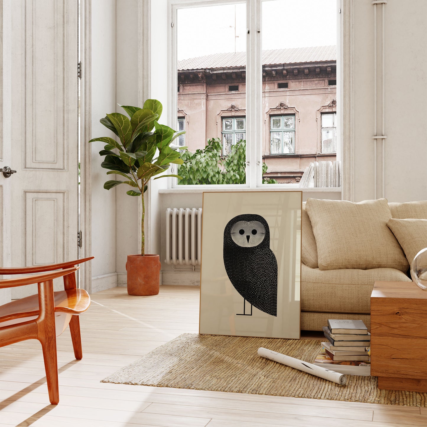 Geometric Black Owl Poster