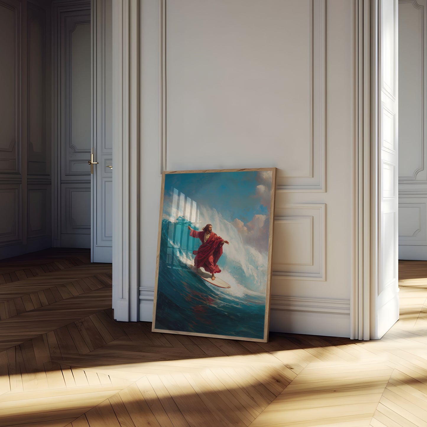 Jesus Surfing Epic Wave Poster