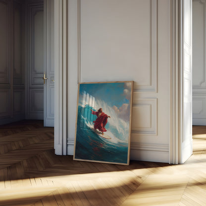 Jesus Surfing Epic Wave Poster