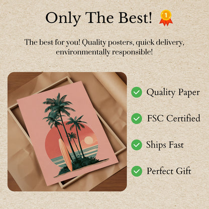 Póster Paraíso de surf al atardecer