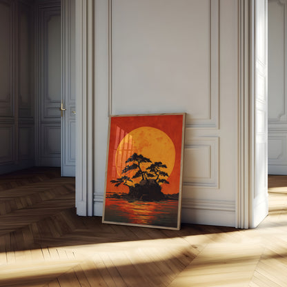 Plakat Bonsai Drzewo Zachód Słońca