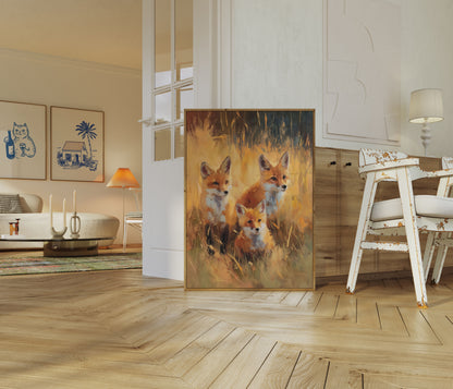 Drie Vossen in Gouden Veld Poster
