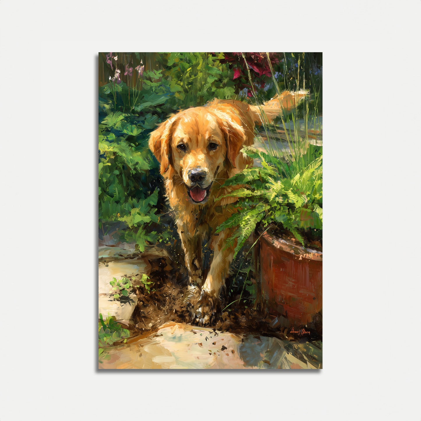 Golden Retriever in Garden Poster