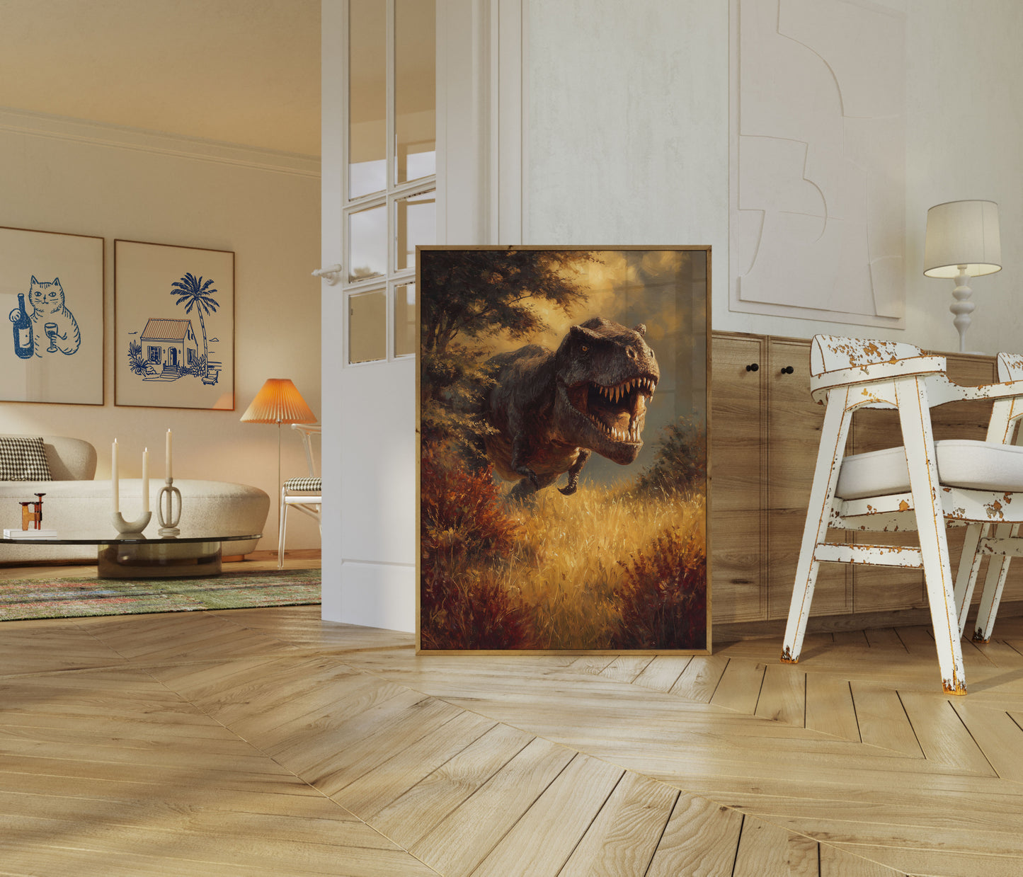 Póster de un depredador prehistórico feroz