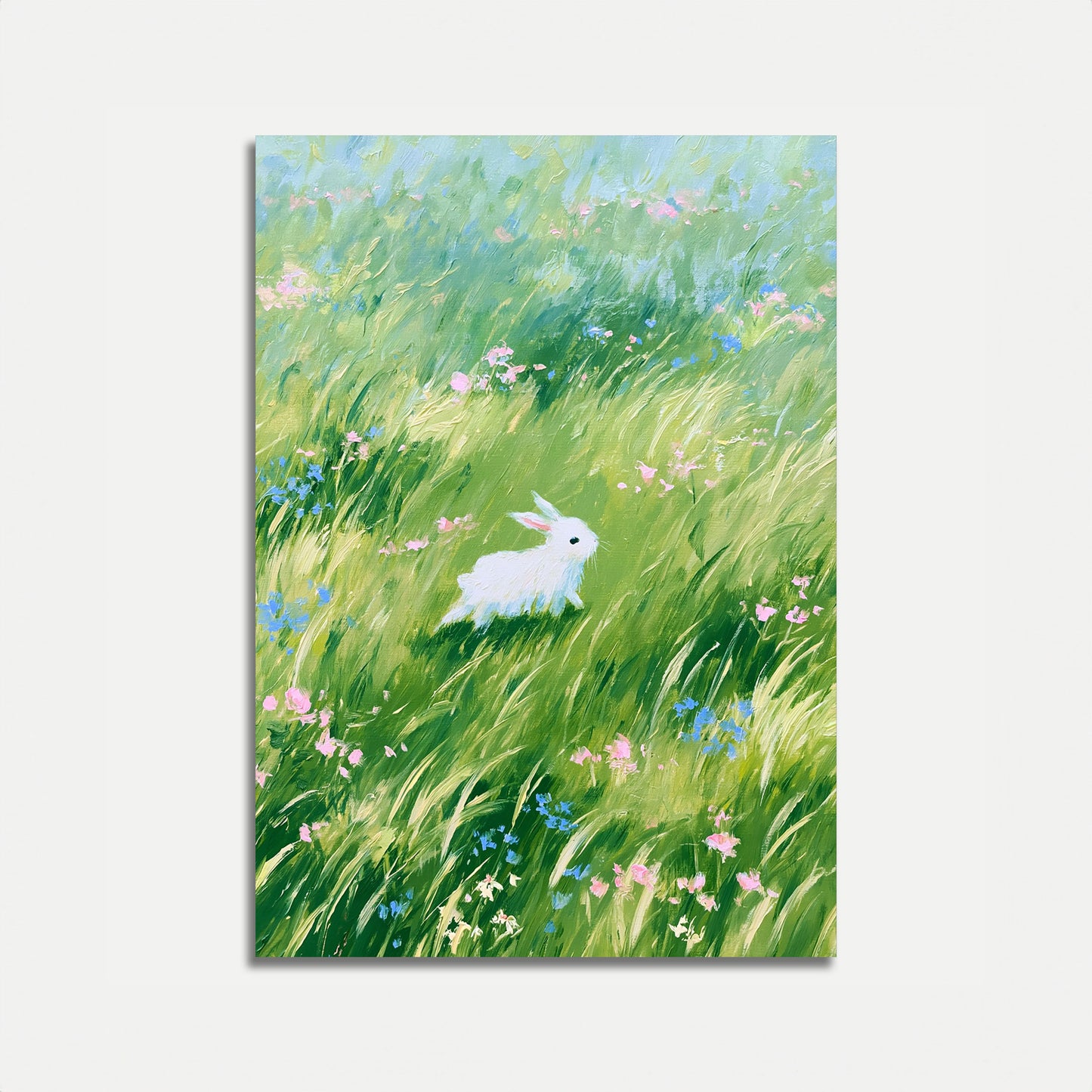White Rabbit in Wildflower Meadow Poster