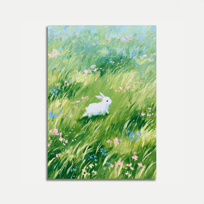White Rabbit in Wildflower Meadow Poster