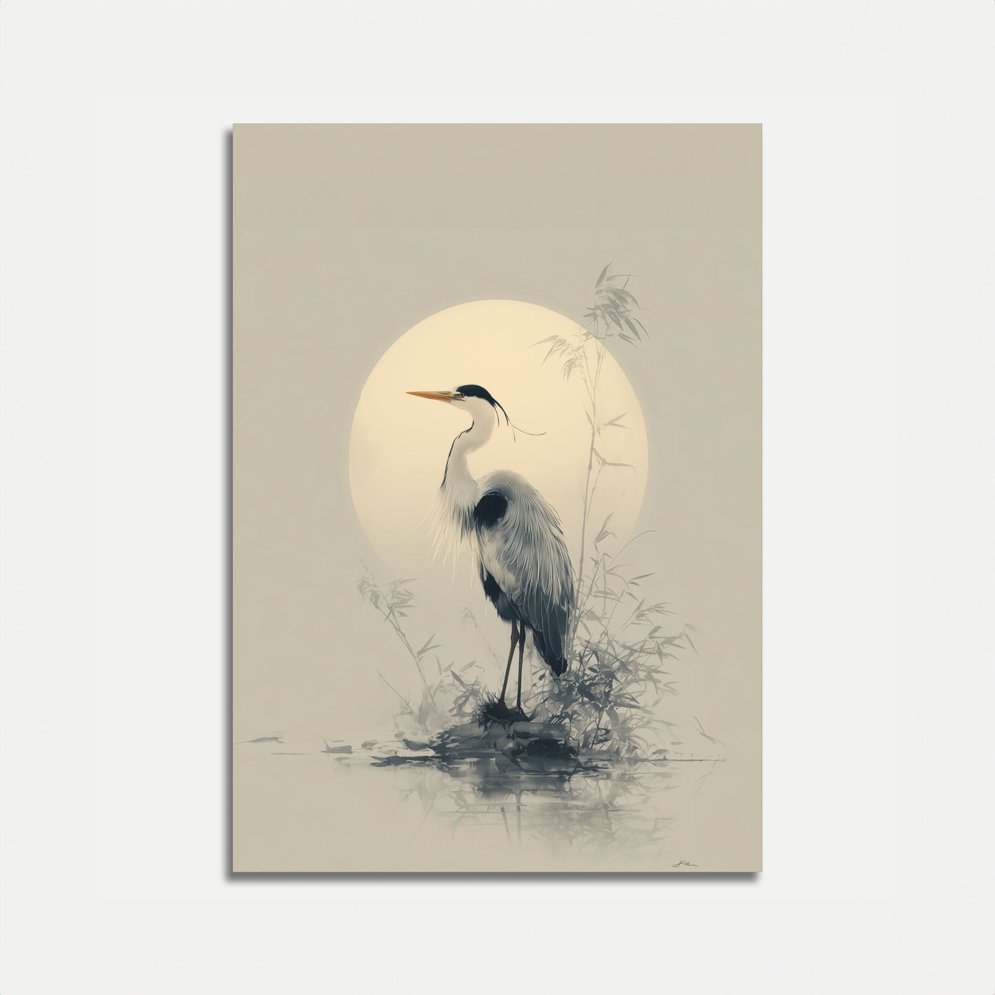 Póster de garza serena al atardecer