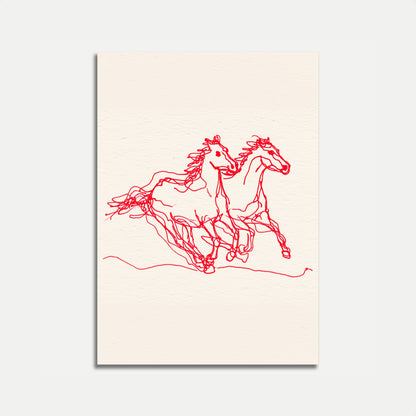 Pôster de Arte em Linha de Cavalos Galopantes