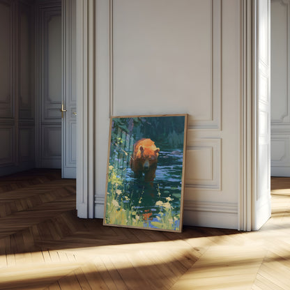 Bear in Wildflower Stream Poster