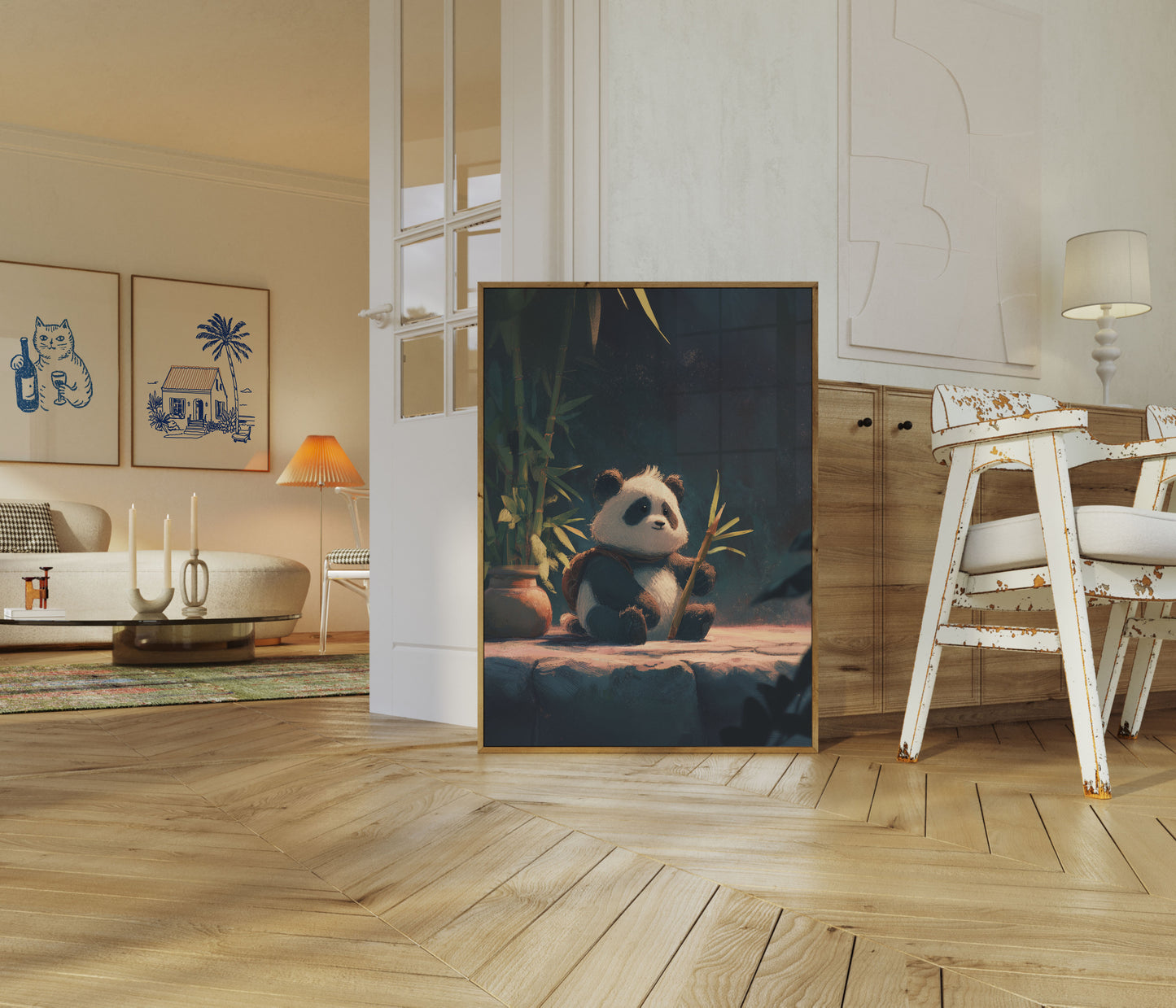 Póster de panda del bosque de bambú