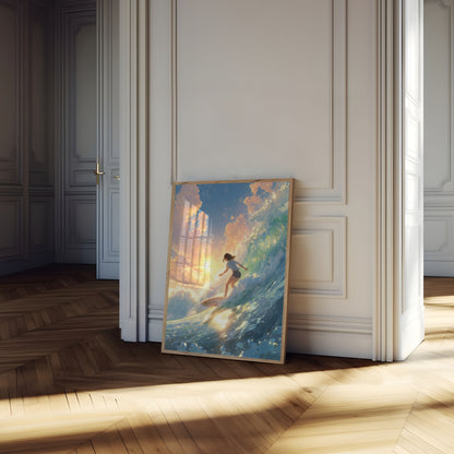 Sunset Surf Wave Rider Poster