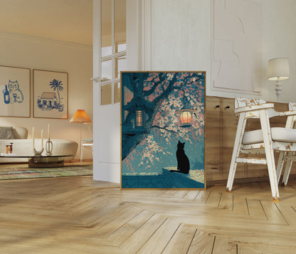 Cat Under Blooming Tree Poster