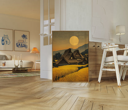 Traditional Japanese Village Sunset Poster