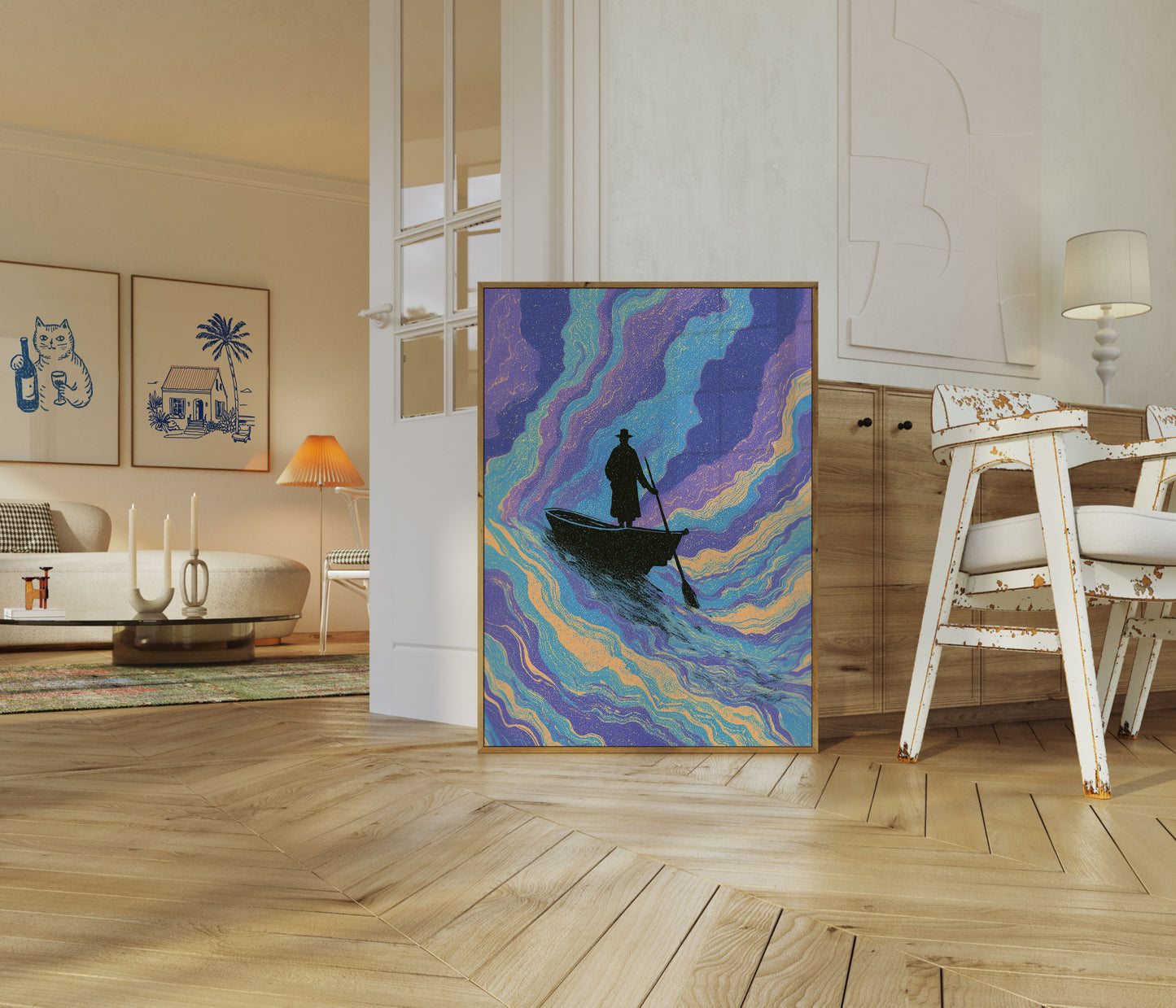 Mystical Boatman in Cosmic Waters Poster