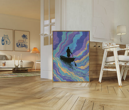 Mystical Boatman in Cosmic Waters Poster