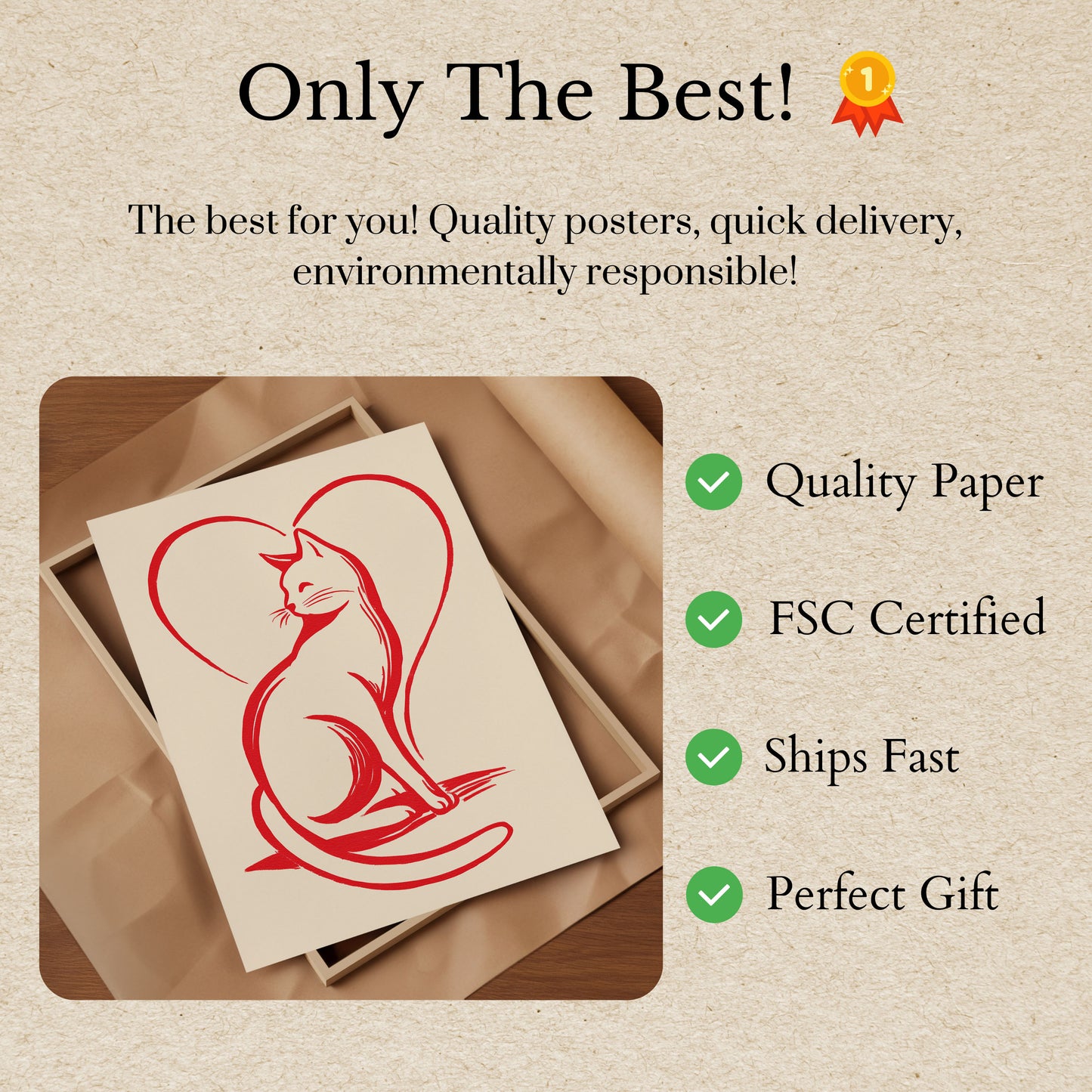 Cat Love Heart Line Poster