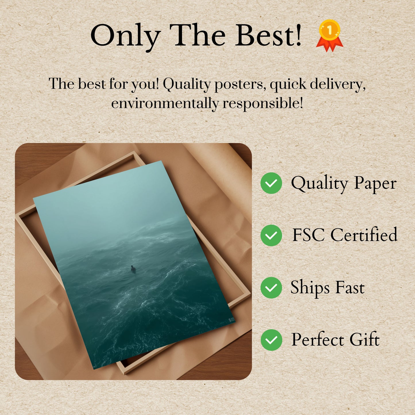 Póster de Surfista en Olas Oceánicas Nebulosas