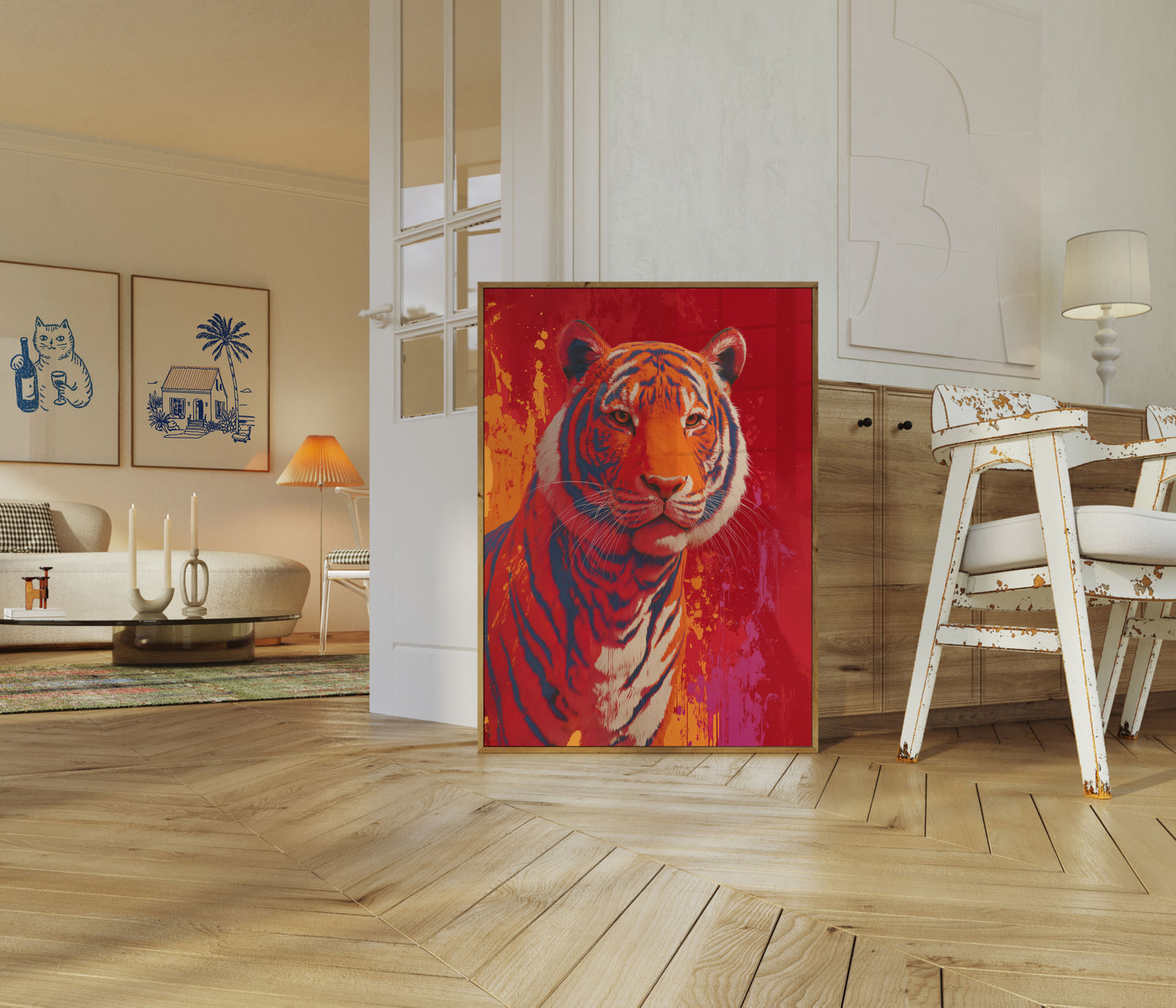 Póster artístico vibrante de un tigre de Bengala
