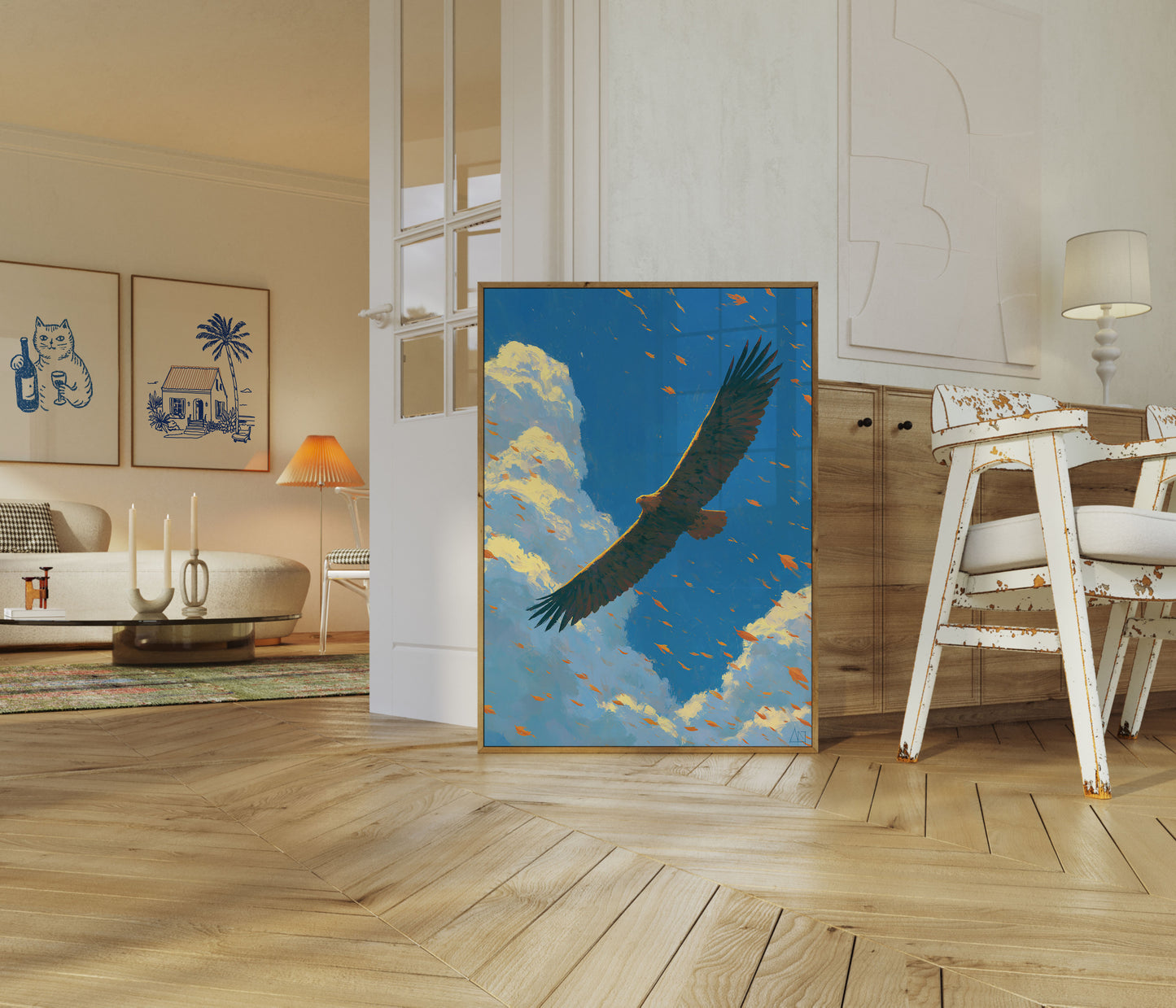 Adelaar zwevend door wolken poster